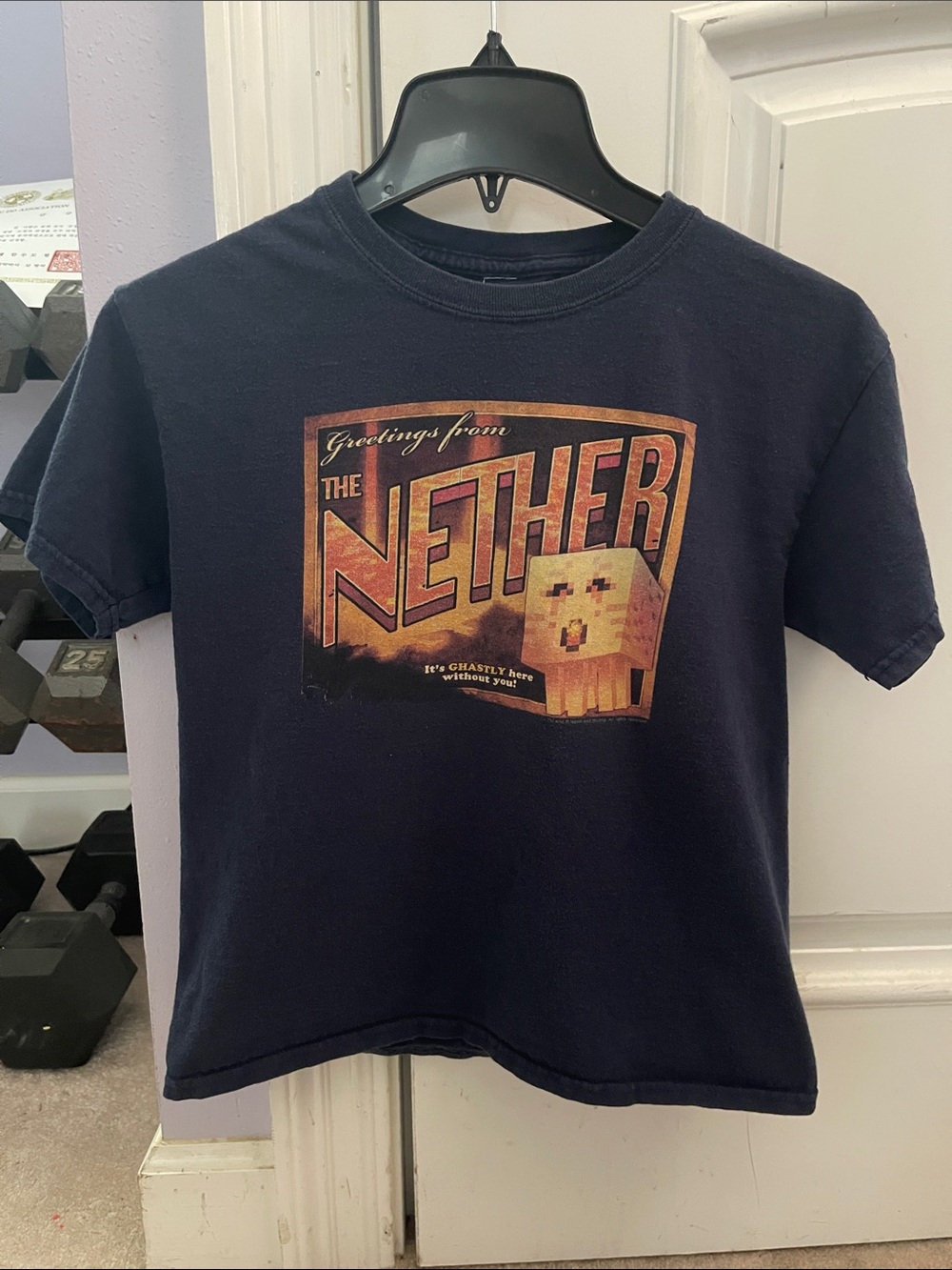 Official Minecraft T-Shirt, Nether Postcard, Ghast, Jinx, Mojang  size YL 10-12